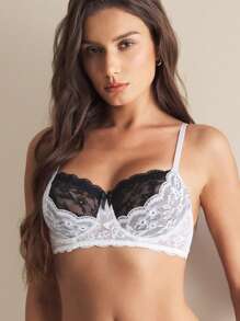 Charlaine 女士对比色蕾丝拼接钢圈文胸