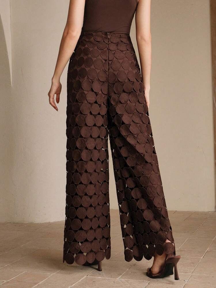 Water-Soluble Lace Solid Color Elegant Zipper Back Pants