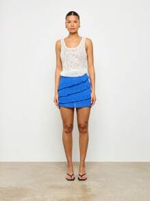 AiiRZ Tiered Ruffle Mini Skirt Summer Beach Party Club Festival Layered Party Casual Short Evening Spring Fashion