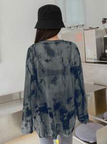 DAZY 扎染落肩上衣，不带胸罩，外出上衣，透明长袖女式上衣，秋季女装
