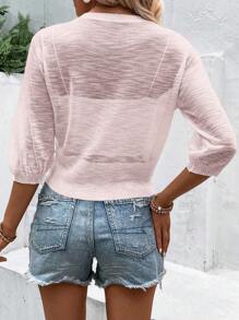 Breezaya Women's Solid Color 3/4 Sleeve Single-Breasted Casual Sheer Cardigan - Baby Pink - View 2