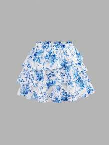 SHEIN Girlism Ensemble de 2 pièces pour filles pré-adolescentes : débardeur en tricot unicolore + jupe évasée imprimée en tissu, décontracté pour les vacances