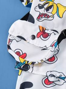 SHEIN 2 pezzi Completo casual per bimbi piccoli con camicia a colletto e pantaloni con stampa colorata di cani, con borsa a tracolla, adatto per attività all'aperto, primavera/estate