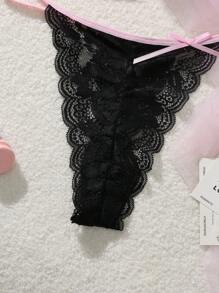 PetitDoll Women's Contrast Lace Butterfly Decorated Thong Panties, Sexy - Black - View 5