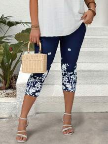 EMERY ROSE Leggings con estampado floral casual para tallas grandes