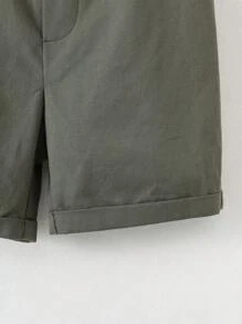 Loomiva Young Boys' Casual Elastic Waist Woven Shorts, Fashionable Simple School Style, Comfortable Fit, Spring/Summer - Green - View 3