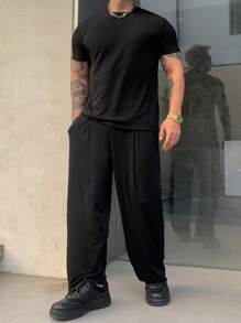 DAZY Men's Solid Black T-Shirt Set For Spring & Summer - Black - View 3