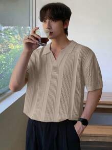 DAZY Men's Summer Solid Beige Knit Top Business Attire - Beige - View 4