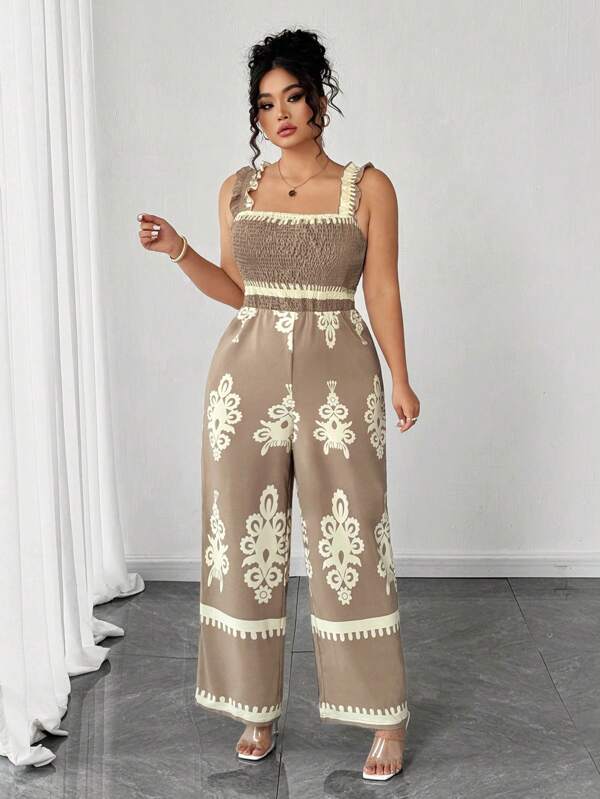 SHEIN CURVE+ Mono holgado con estampado para mujer de talla grande, conjunto de verano