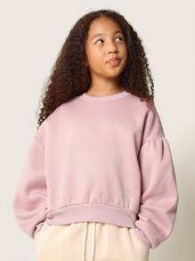 SUMWON Balloon Sleeve Pullover Sweatshirt Cozy Oversized Drop Shoulder Fall Winter Wear Casual Weekend Athleisure Streetwear - Pink - View 1