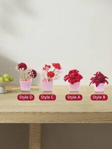 1 件/4 件仿迷你盆栽植物套装 - 塑料绿植装饰，适合现代家居、情人节桌面装饰、派对、情人节、生日毕业礼物 - 紅色 - 查看 8