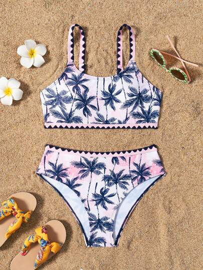 Girls' Ditsy Floral Bikini Set, Cute Small Flower Pattern, 2 Pieces Swimsuit, Fashionable Sweet Style, Suitable For Any Occasion, Spring/Summer Youth Girl Swimsuit Young Girls Swimsuit Young Girls Clothing Summer Young Girl Swim Suit Young Girls One Pieces