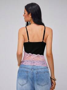 Roylia 女士蕾丝吊带背心，无袖优雅修身透视夏季衬衫 - 彩色 - 查看 2