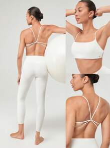 GLOWMODE FeatherFit™ Get Low 超薄交叉背带运动胸罩 低冲击瑜伽普拉提工作室日常休闲装可拆卸罩杯 - 白色 - 查看 7
