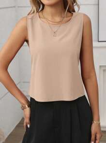 SHEIN Clasi Solid Color Bowknot Back Decoration Tank Top, Fashionable For Summer - Apricot - View 4