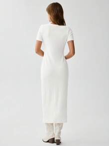 Wildy Summer V-Neck Long Casual Dress, Minimalist American Western Rural Resort Daily Street Style - White - View 2