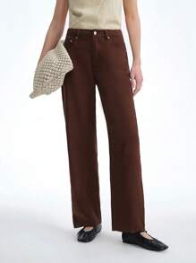 SHEIN Clasi Women's Casual Washed Plain Denim Trousers