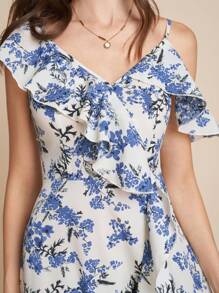 SHEIN Clasi Vestido Maxi de mujer para vacaciones con estampado floral de volantes y bajo con volantes