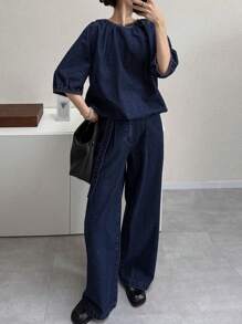 FRIFUL Conjunto de 2 piezas de mujer de mezclilla