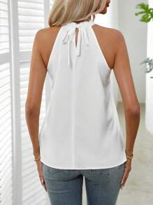 SHEIN Tall Regata feminina elegante de cor sólida com decote redondo e sem mangas, detalhe de buraco de fechadura nas costas para o verão