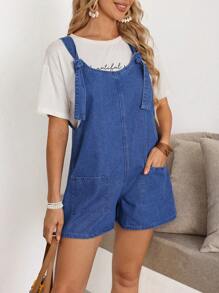 EMERY ROSE Combinaison en jean sans manches casual avec poche pour femmes, couleur unie