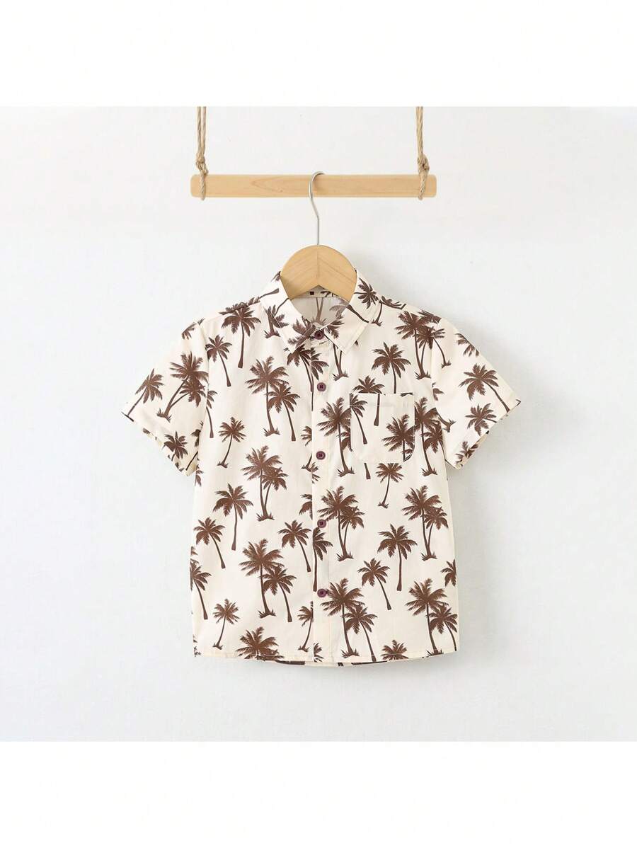 Loomiva 男童休闲椰子树印花短袖衬衫，春夏 - 彩色 - 查看 1