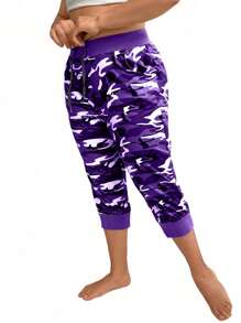 Plus Size Camouflage Pants, Fashion Suitable For Summer - Purple - View 3