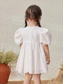 Blossori Baby Girls Solid Color Square Collar Puff Sleeve Sundress - White - View 2