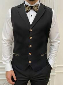 Manfinity Bizformal 男士休闲/商务单排扣西装背心 - 黑色 - 查看 3