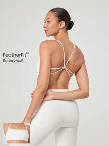 GLOWMODE FeatherFit™ Get Low 超薄交叉背带运动胸罩 低冲击瑜伽普拉提工作室日常休闲装可拆卸罩杯 - 白色 - 查看 1