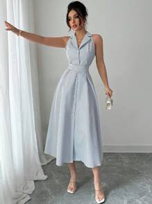 Elenzga Vestido casual/de trabajo elegante a rayas para mujer