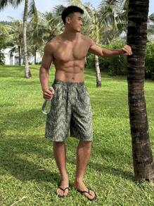 DAZY Men's Summer Floral Print Camo Green Casual Shorts Vacation - Army Green - View 1