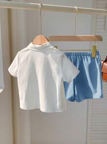 SHEIN 2 Stücke Baby Jungen Set mit Pferde Muster Kragen Kurzarm Strickjacke + Shorts mit Gummizug in der Taille