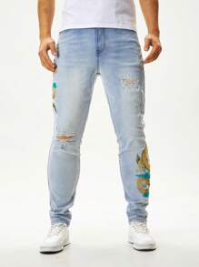 Manfinity Homme Men's Fashion Denim Long Pants, Suitable For Summer - Blue - View 3