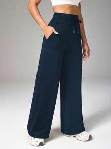 Easithlete 女式运动瑜伽喇叭裤，带交叉腰带和字母印花