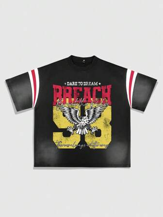 Prep Camiseta estilo urbano con estampado de bloques de color, corte boxy para hombre