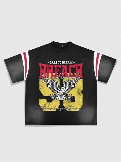 Prep Men's Jersey Boxy Fit Colorblock Print T-Shirt, Streetwear Style