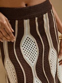 RueChic Falda de punto con estampado total y cubrecuerpo con ondas para la playa en verano