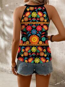 SHEIN LUNE 休闲花卉图案女式吊带背心，适合夏季 - 彩色 - 查看 2