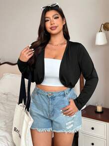 SHEIN EZwear 夏季大码休闲轻薄防紫外线长袖开衫 - 黑色 - 查看 6