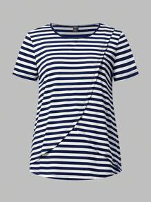 Modmama 2pcs/Set Maternity Casual Loose Nursing Short Sleeve T-Shirt Summer - Blue - View 7