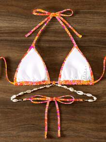 Swim Vcay Women's Summer Beach Ditsy Floral Sexy Halter Bikini Top