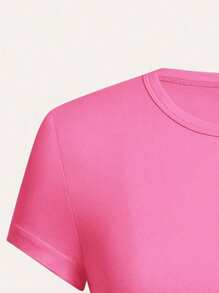 Camiseta corta de manga corta y cuello redondo de unicolor para adolescentes, casual de verano