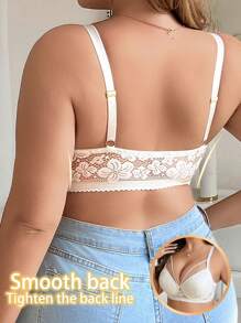 SHEIN 1pc Plus Size Lace & Underwire Side Clip Lingerie Bra - White - View 2
