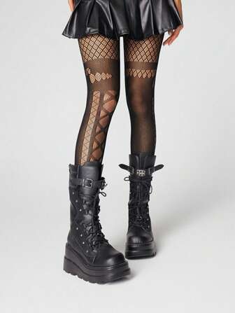Grunge Punk 1 Paio di calze a rete Goth Lolita vuote, colore scuro