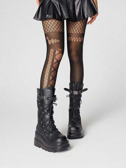 Grunge Punk 1 Pair Goth Lolita Fishnet Hollow Socks, Dark Color, Halloween
