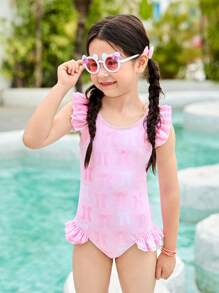 SHEIN Young Girls Striped Random Print One-Piece Swimsuit - Multicolor - View 4