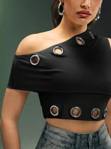 Denimoi Blusa casual con cuello asimétrico y volantes