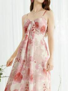Celisse 女式2025夏季度假花卉印花长款吊带连衣裙（不对称印花） - 淺粉色 - 查看 4
