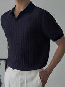 DAZY 男士纯色海军蓝针织上衣，夏季 - 藏蓝色 - 查看 2